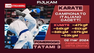 KARATE  Campionato Italiano Cadetti 2024  Day2 pomeriggio Kumite  Tatami3 [upl. by Reywas740]