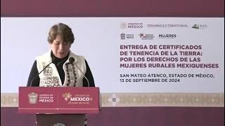 Delfina Gómez entrega de 600 certificados de tenencia de la tierra a mujeres rurales [upl. by Jaddan]