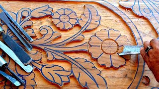 Beautiful flower and leaf wood carving part 1 [upl. by Yand290]