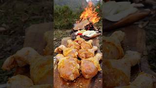 🍗Chicken thighs cooked in an iron barrel at hot temperatures😋 outdoorcooking chicken shorts [upl. by Kaspar832]