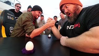 EGG SMASH ARM WRESTLING ultimate office test of muscles afternoon routine at the spacestation [upl. by Bramwell]