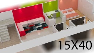 15X40 House plan 3d view by nikshail [upl. by Tillie]