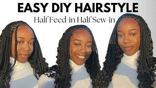 Half Feed In Braids  Half Sewin  Tutorial [upl. by Ashti]