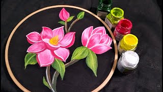 Magnolia flower painting on fabric Skills of Mrs Negin Acrylic painting ideas fabricpainting [upl. by Notniuq19]