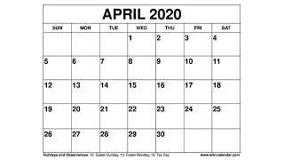 Free Printable April 2020 Calendar  WikiCalendarCom [upl. by Anaibib]