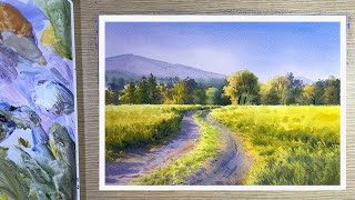 How to paint a wheat field in Watercolor [upl. by Wallinga]