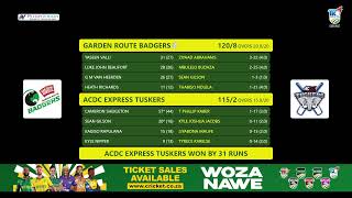 CSA T20 Knockout  ACDC Express Tuskers vs SGG Garden Route Badgers  Semi Final 2 [upl. by Sairtemed]