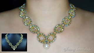 Oval shape beaded necklace tutorial DIY jewelry making [upl. by Erait505]