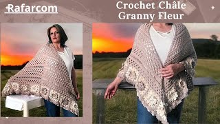 Gauchers Crochet châle Granny Fleurs [upl. by Akimyt]