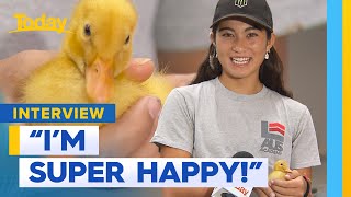 Olympic gold medalist Arisa Trew finally gets her pet duck  Today Show Australia [upl. by Attehcnoc]