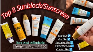 Top 8 SunblocksSunscreen For ALL SKIN TYPE How To Use SunblockSunscreen On Face [upl. by Demah]