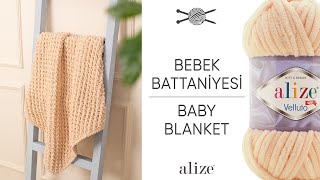 Alize Velluto ile Bebek Battaniyesi • Baby Blanket • Детское Одеяло [upl. by Arodoeht481]