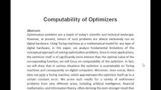 Computability of Optimizers [upl. by Pompei728]