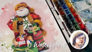 Painting Santa Claus in Watercolor  Time Lapse [upl. by Etteneg]