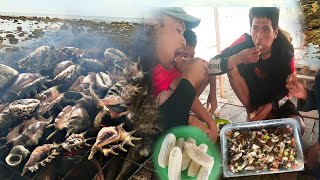 Hunting seafood berburu makanan gratis di saat laut surut  kerang kerbau kima kerang besar [upl. by Heyde]