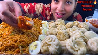 Eating Spicy🔥 Street Style Chowmin Momo Boiled Egg  Indian Street Food Mukbang  Asmr Eating Show [upl. by Chesney513]