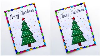 Easy amp Beautiful white paper Christmas Card makingDIY Greeting CardHandmade Merry christmas card [upl. by Devinne513]