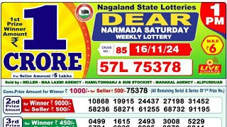 Nagaland State Lottery Result LIVE  Dear Narmada Morning Saturday  161124  1 PM Lottery Sambad [upl. by Reger885]