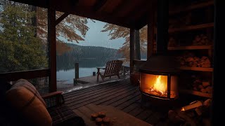 Rainy Day on a Porch by the Lake  Cozy Fireplace amp Natures Serenity [upl. by Hubey]