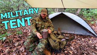 HEAVY RAIN Military Surplus Tent Winter Camping In Extremely Wet Condition  Solo Overnight Camp [upl. by Elle285]