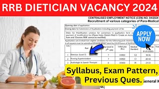 Government Dietician Vacancy 2024  RRB Dietician Vacancy Syllabus dietician rrb [upl. by Samaj592]