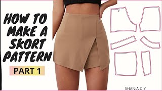 How to Make a Sewing Pattern for a Skort with a Slit Front  SHANiA DIY [upl. by Rosena]