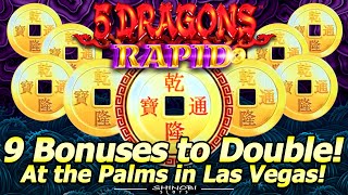 9 Bonuses To DoubleUp 5 Dragons Rapid Slot Machine at the Palms in Las Vegas [upl. by Atteuqahs800]