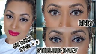 Air Optix Colors Stirling Grey Vs Grey on DARK BROWN EYES  TRY ON [upl. by Zug466]