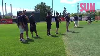 Oiler prospects practice batting skills [upl. by Alesiram]