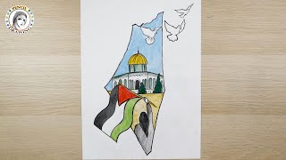 رسم عن فلسطين  فلسطين  خارطة فلسطين  القدس Palestine map drawing [upl. by Aneerhs]