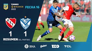 TorneoBinance  Fecha 16  resumen de Independiente  Vélez [upl. by Ahseenat856]