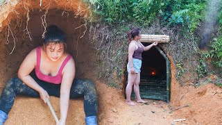 Building Dugout House  Cooking And Survival  Solo Bushcraft  Tieu Thiet Daily Life [upl. by Gusta]