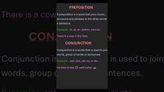 Difference between preposition and conjunction with examples englishbyneha englishgrammar shorts [upl. by Dnalrag]