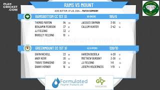 Ramsbottom CC 1st XI v Greenmount CC 1st XI [upl. by Norse]