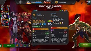 AW Season 53 Omega Sentinel vs Sauron on Node 39 Prowess Buildup  Power Snack provocateur mcoc [upl. by Nnairac]