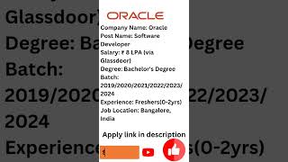 Oracle is Hiring  Oracle Recruitment 2024  Jobs for freshers  shorts [upl. by Klement]