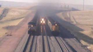 Three UP Coal Trains South of Bill WY [upl. by Nalahs]