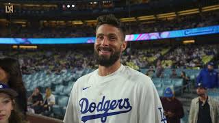 Giroud Throws Dodgers First Pitch After Winning Open Cup [upl. by Robaina]