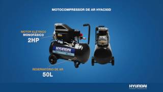 Motocompressor de Ar HYUNDAI HYAC50D 50Litros 115Psi 7Pes [upl. by Sidonia]