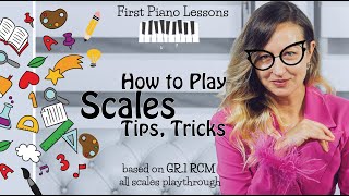 SCALES for beginner piano student TIPS and TRICKS using RCM Gr1 Book [upl. by Nagad]