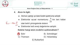 12 Sınıf MEB Fizik Kazanım Kavrama Testi10 Atom Fiziğine Giriş ve Radyoaktivite1 20182022pdf [upl. by Aeila445]