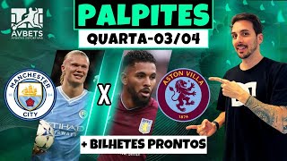 PALPITES E APOSTAS DE FUTEBOL PARA HOJE 03 04 2024  BILHETE PRONTO QUARTAFEIRA [upl. by Sillad]