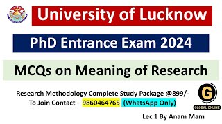 Meaning Of Research PhD Entrance Exam University of Lucknow 2024 [upl. by Teplica]