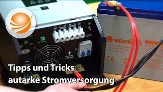 Tipps und Tricks zur autarken Stromversorgung  Wechselrichter Batterie anschließen [upl. by Orravan302]