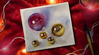 Watercolor Christmas Card Painting  Christmas Baubles [upl. by Jeromy388]