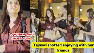 Tejaswi prakash spotted enjoying quality time with friends  tejaswi looking hot in maroon dress [upl. by Enilesor]