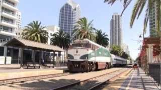 Amtrak quotSan Dieganquot Surfliner with Amfleet Set Departs San Diego Santa Fe Depot [upl. by Filia631]