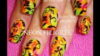 DIY Neon Nail Art amp Filigree Design Tutorial [upl. by Bello]