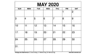 Free Printable May 2020 Calendar  WikiCalendarCom [upl. by Worrad]