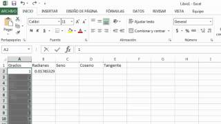 Trigonometría en Excel 2013 Radianes Seno Coseno Tangente [upl. by Metsky485]